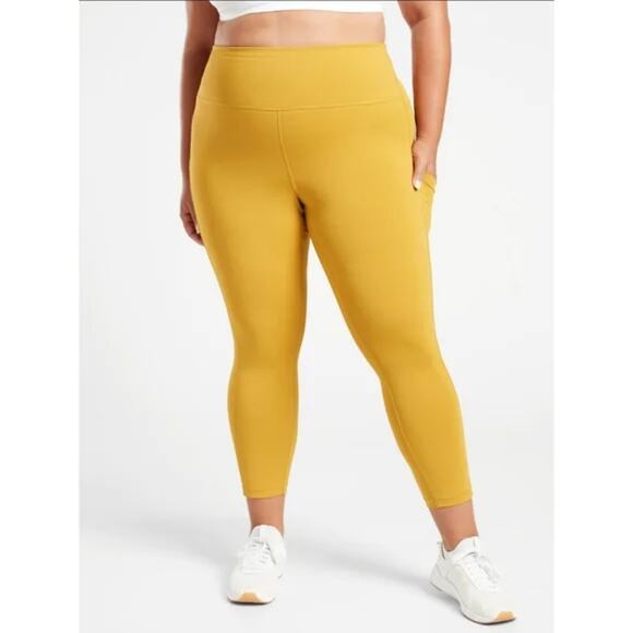 Athleta Womens Ultimate Stash Pocket 7/8 Tight Plus Size 3X Mustard Yellow Gym - Picture 1 of 11